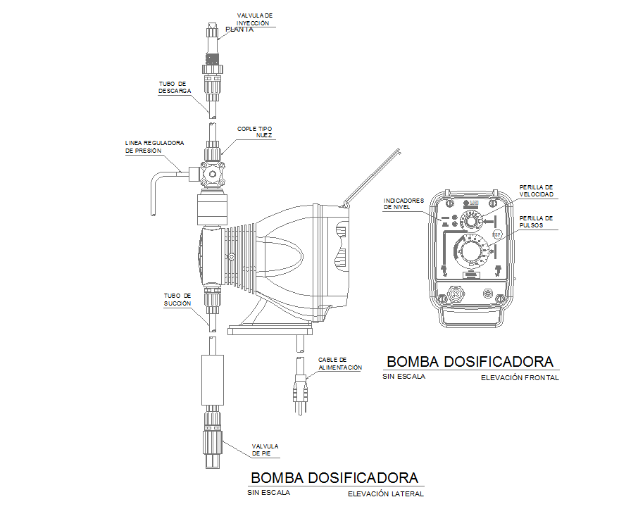 Dosing pump 2d drawing in autocad dwg files.