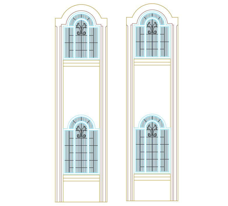 Double Storey Arch Window Drawing Free Download DWG File