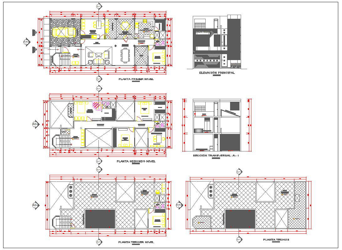 Double storey house architecture plan and detail 