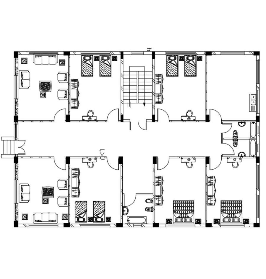 Download Free Hotel Bedroom Furniture Plan DWG File