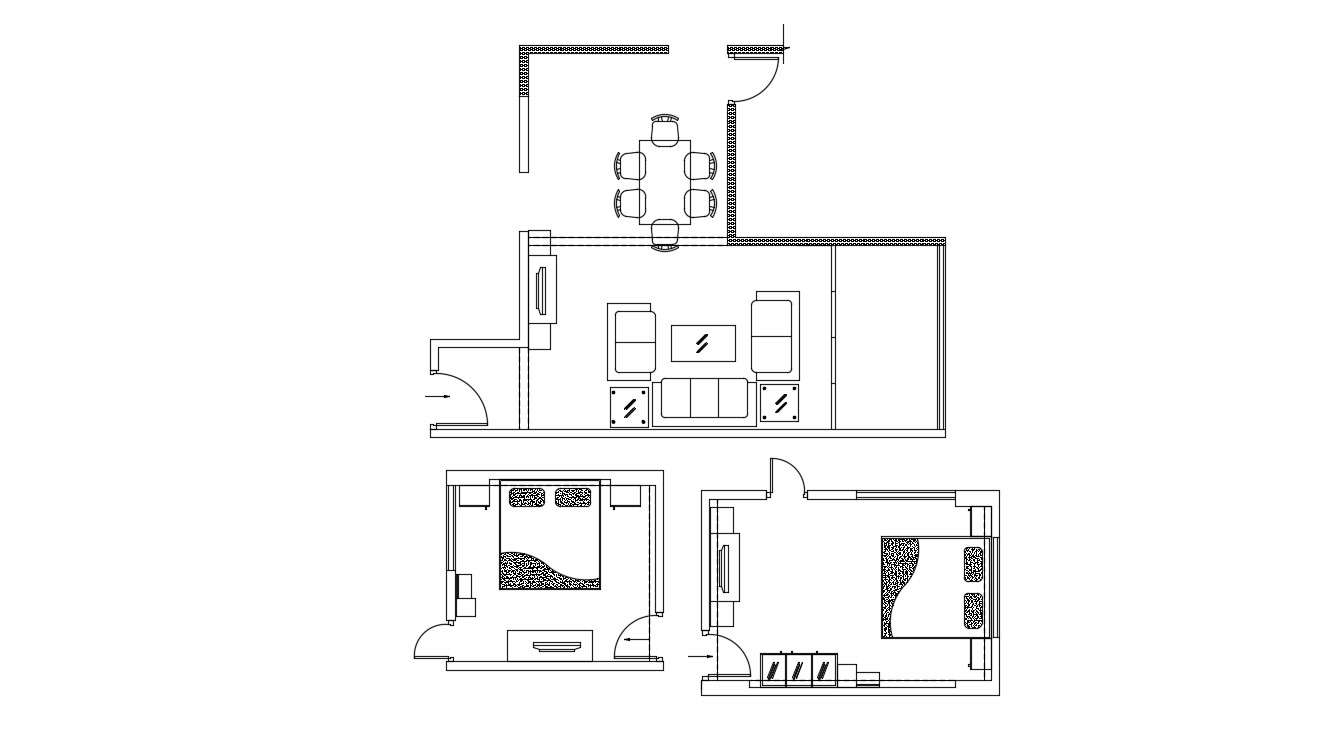 Download Furniture Layout Plan of Rooms CAD Drawing 