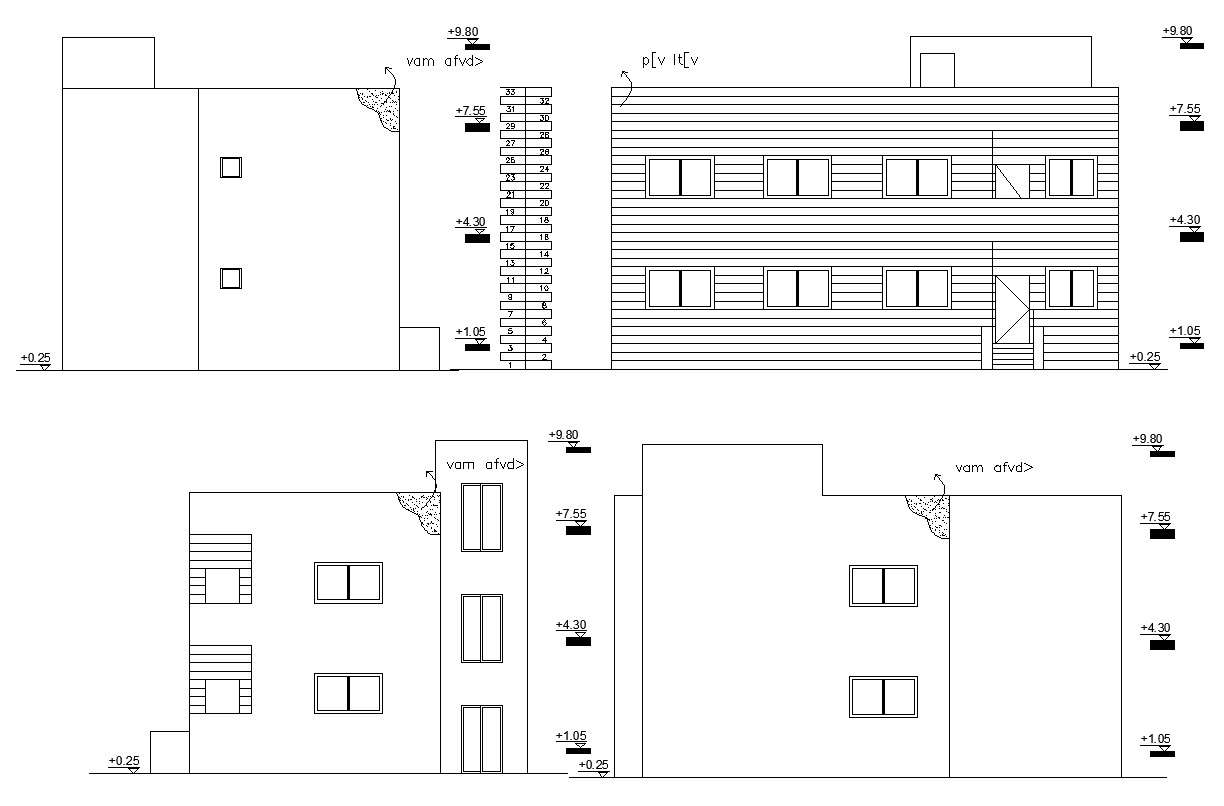 Download Two Story Simple Residential Building Elevation 