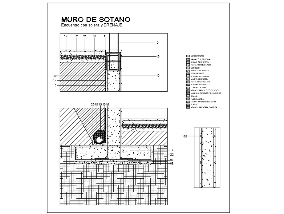 Drain with basement wall