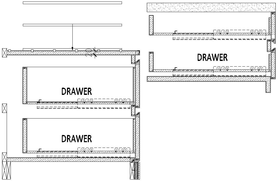 Drawer design detailed plan and section DWG AutoCAD drawing