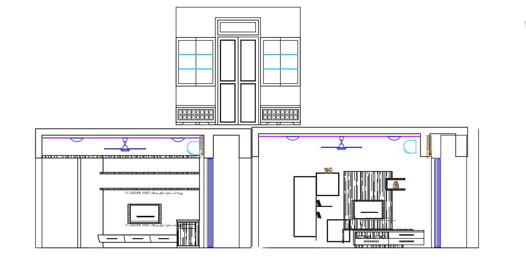 Drawing Room Showcase Furniture Elevation CAD Drawing