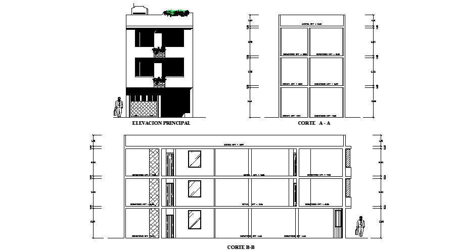 3 Storey Building Elevation CAD Drawings 