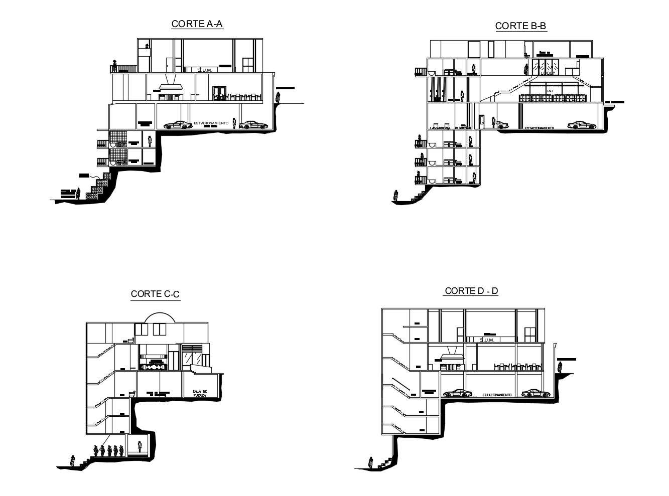 Drawing of hotel building in AutoCAD