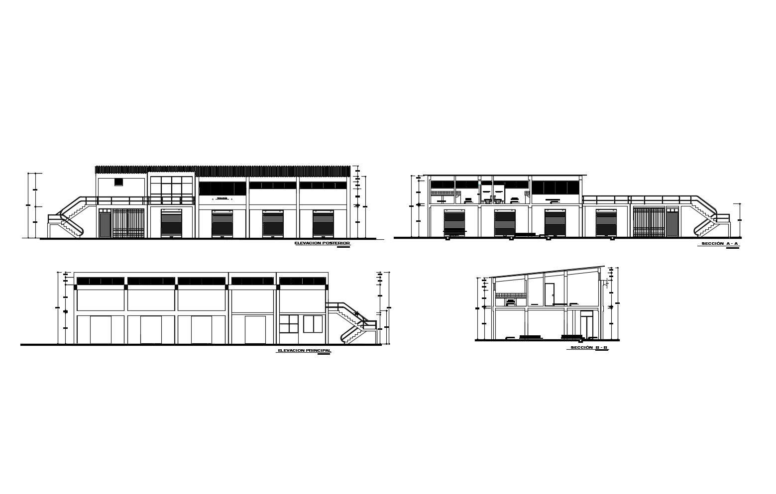 Drawing of office design with elevation and section in AutoCAD
