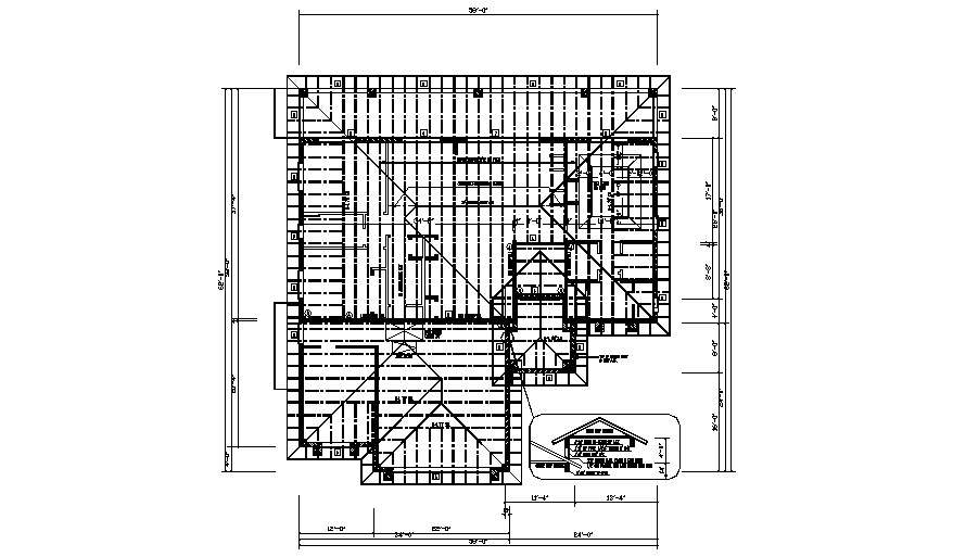 Drawing of roof plan 62 ft X 58 ft in dwg file