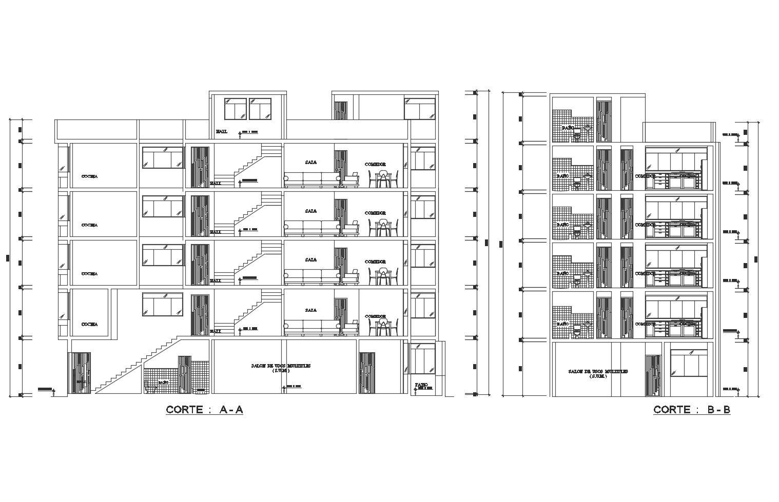 Drawing of the apartment with detail dimension in dwg file