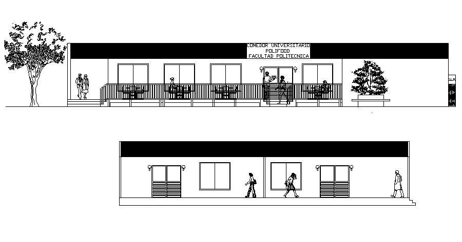 Drawing of the restaurant with elevation in dwg file 