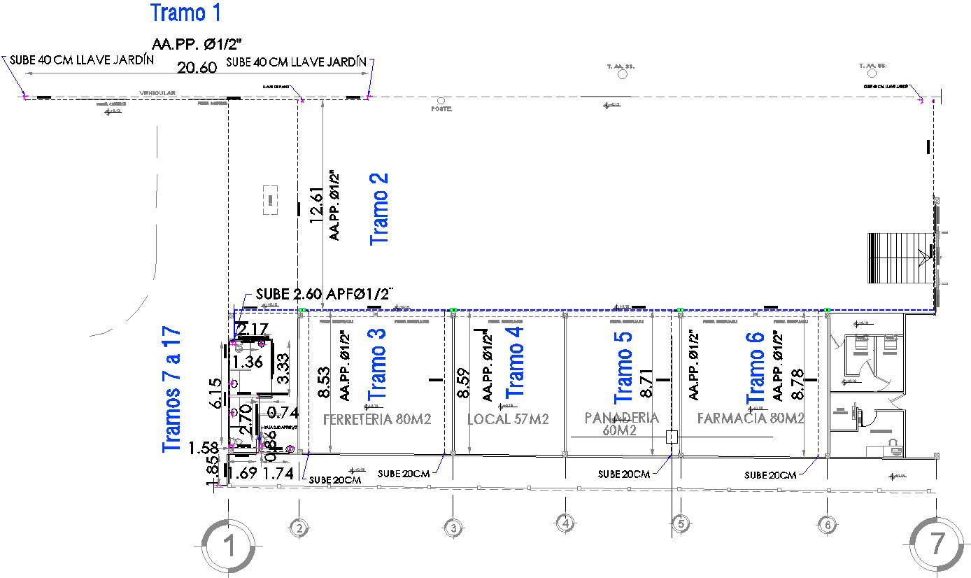 Drawing of local shops with sections