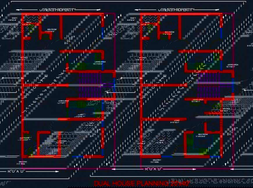  Dual House Planning Floor Layout Plan 20'X40' DWG file
