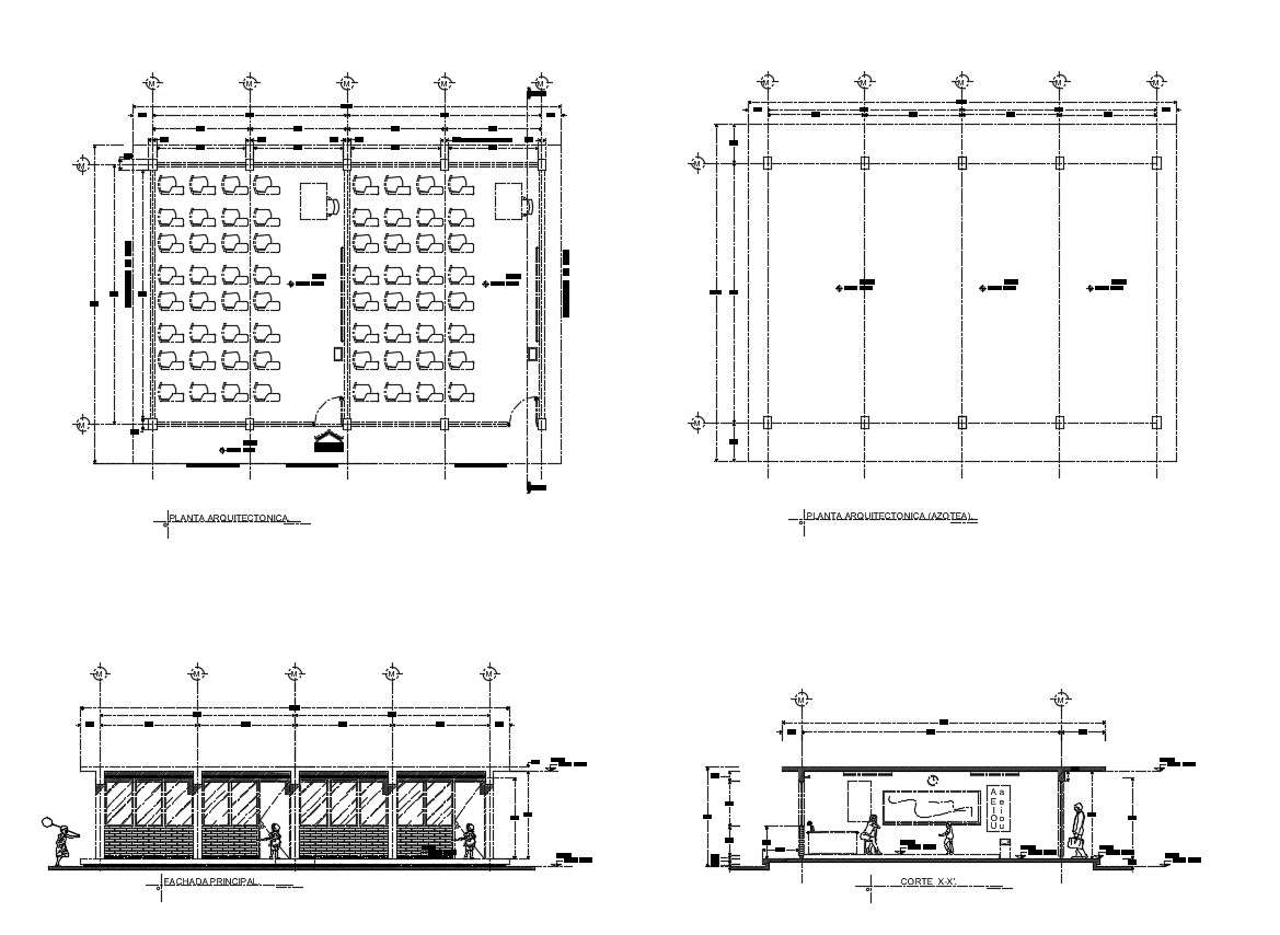 Dwg file of class room layout with elevations