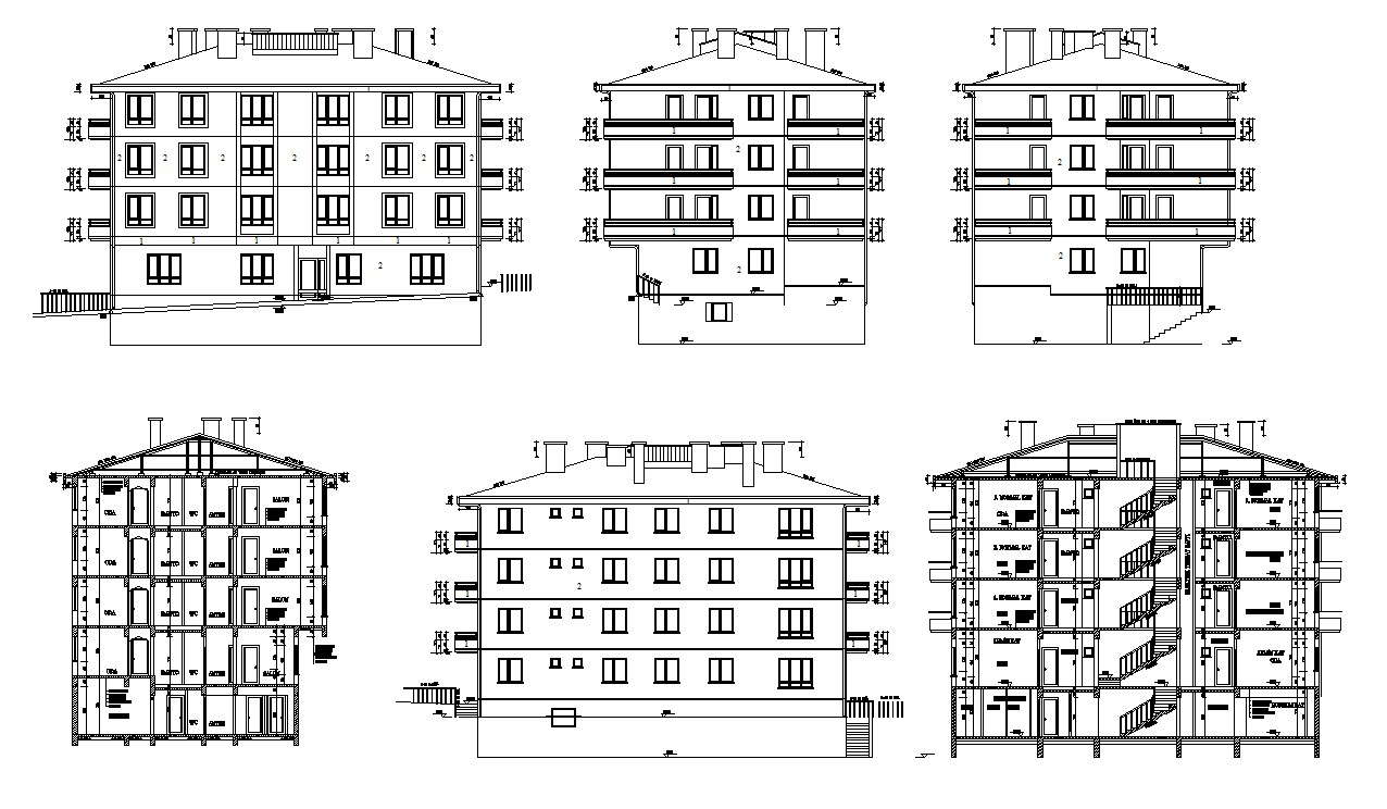Dwg file of residential apartment elevation