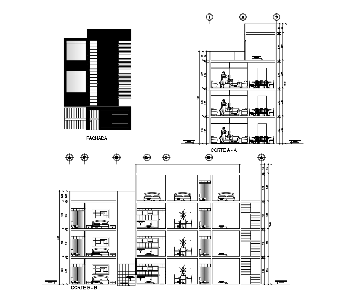 Dwg file of residential apartment elevation