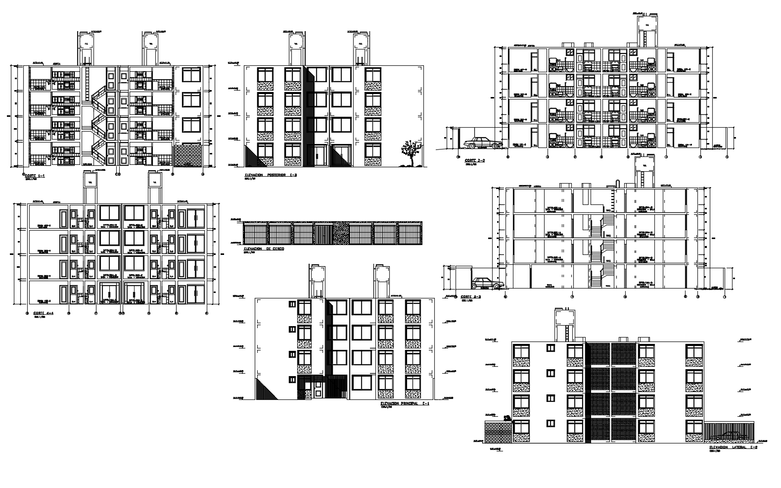 Dwg file of residential apartment elevations