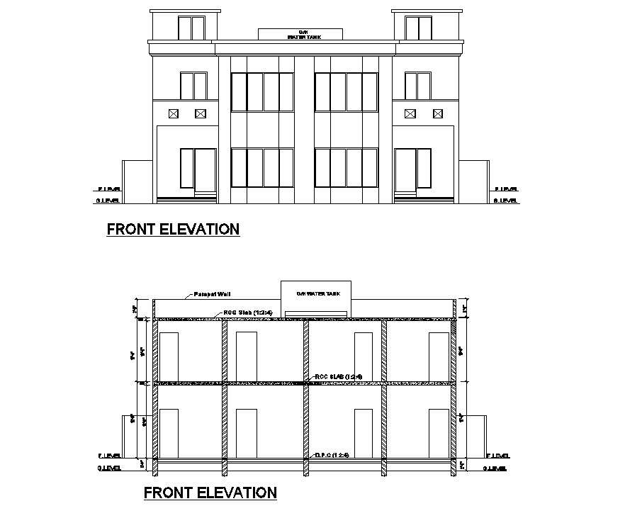 Dwg file of residential apartment elevations
