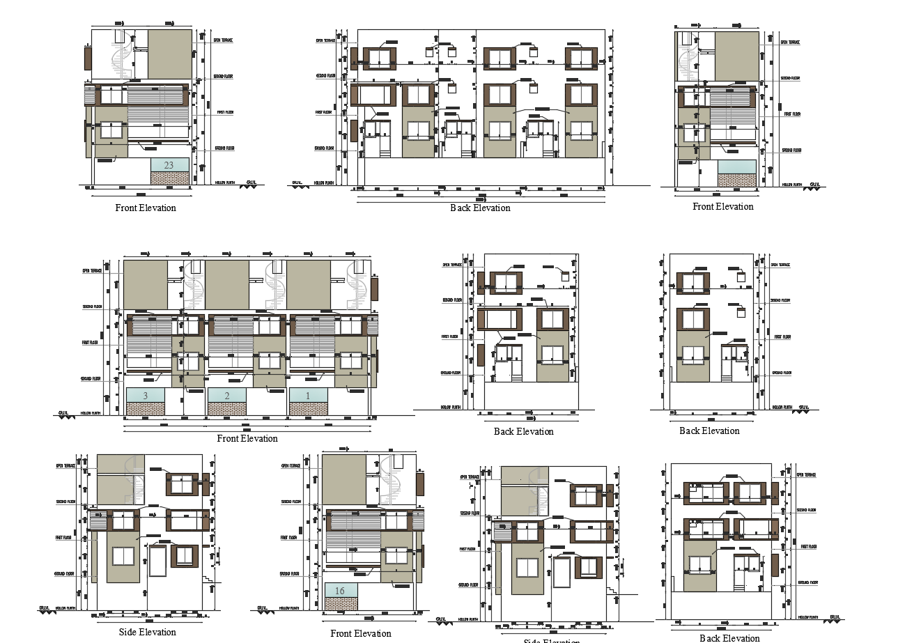 Dwg file of residential apartment elevations