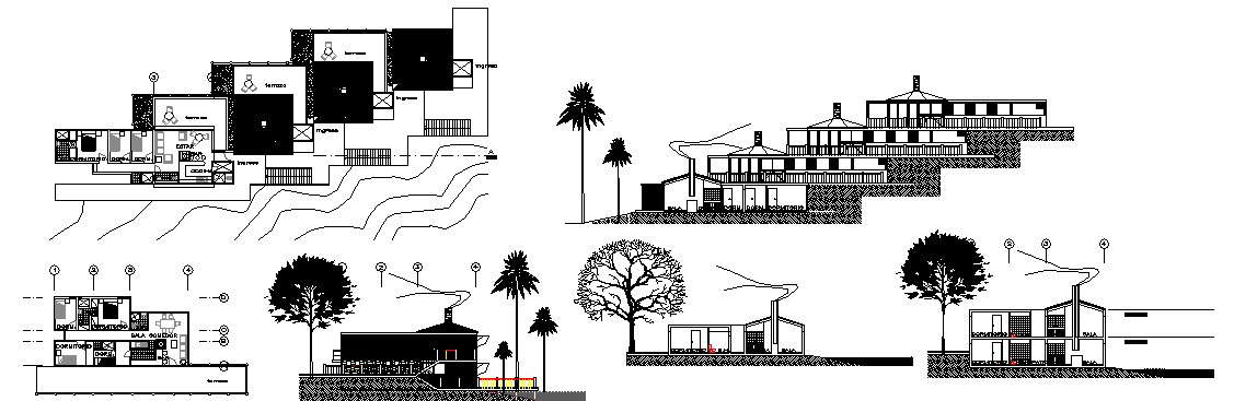 Dwg file of residential bungalow 
