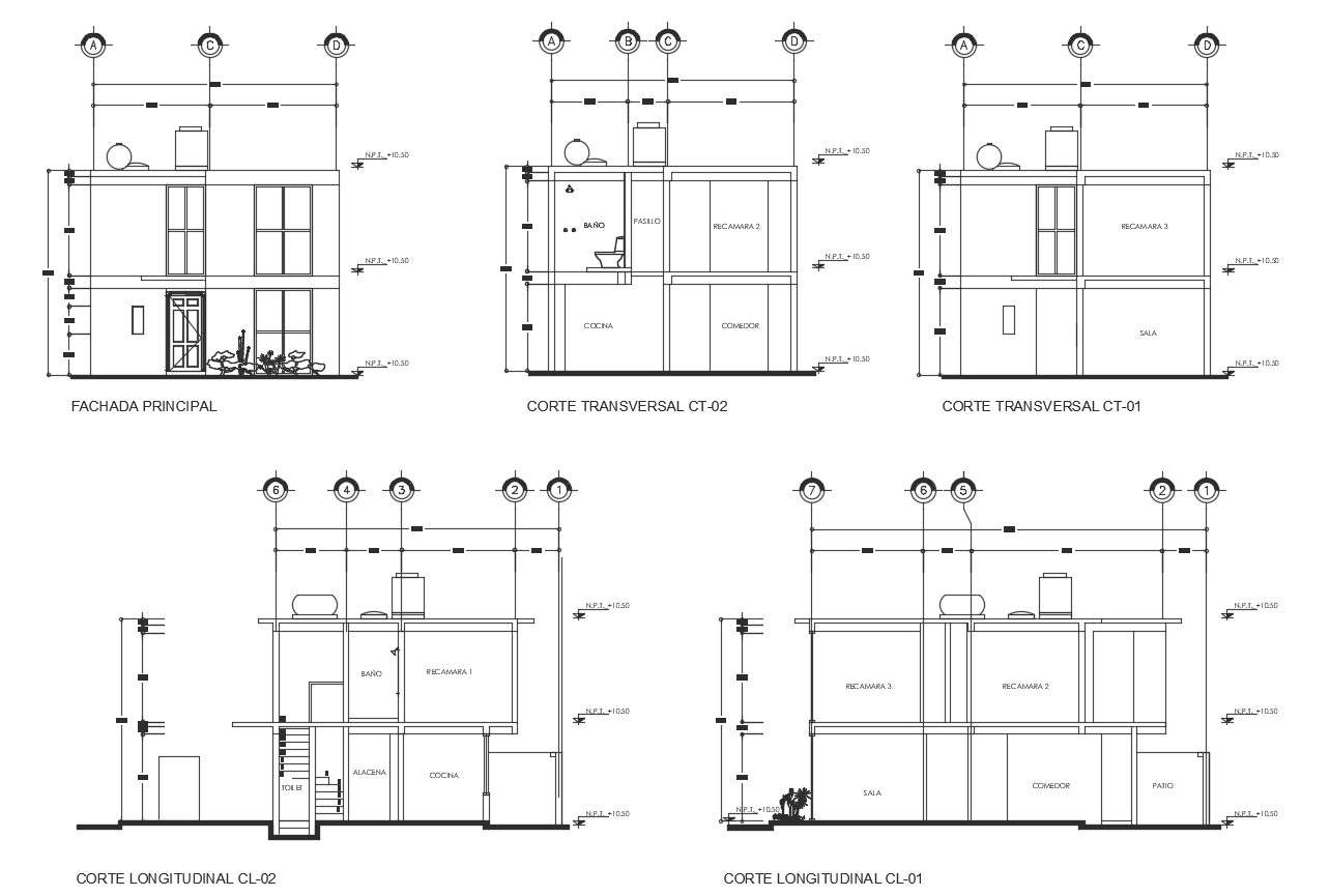 Dwg file of sectional elevation of residence 