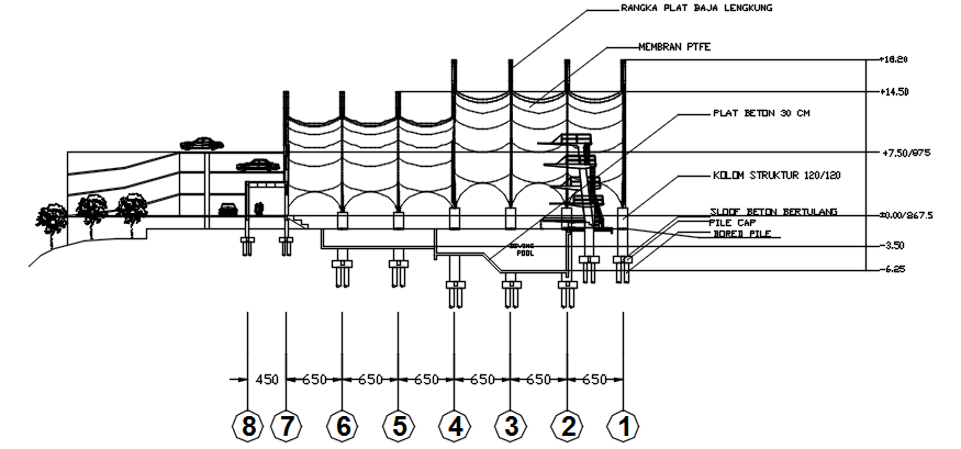 Dwg file of sectional elevation restaurant 