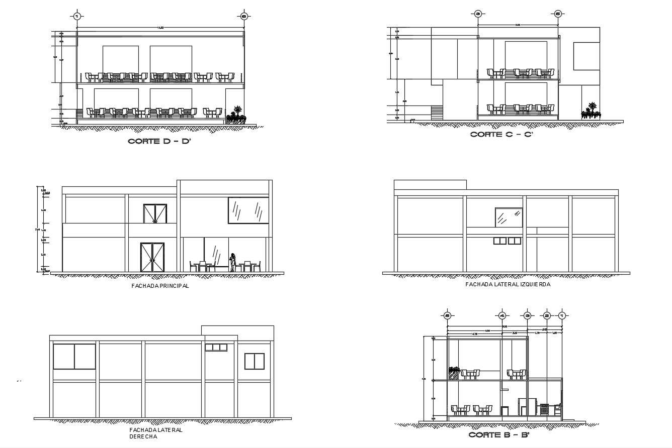 Dwg file of sectional elevations of cafe 