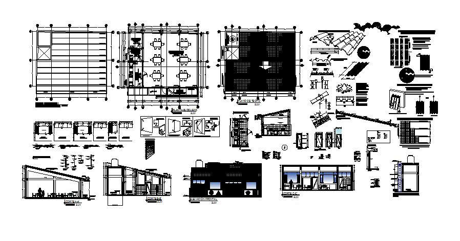 Dwg file of the cafeteria with elevations