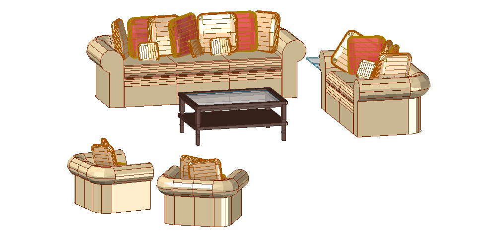 Dynamic drawing room furniture 3d blocks dwg file