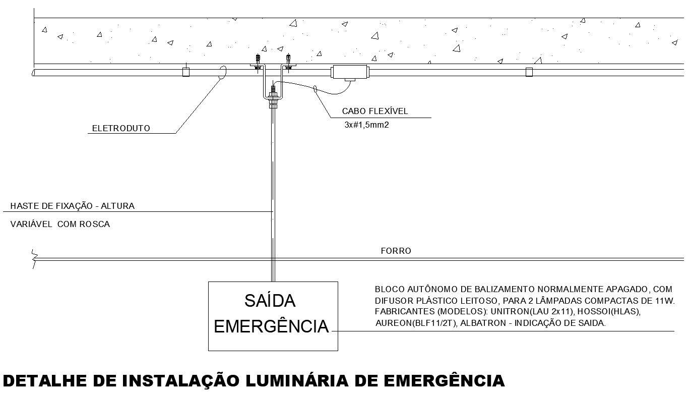 EMERGENCY LIGHT INSTALLATION DETAIL in AutoCAD, dwg file.