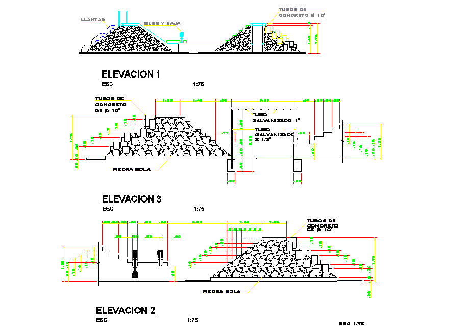 Earth rockfill dam elevation plan detail dwg file