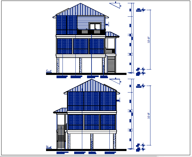 East and west elevation details with dimension details dwg file