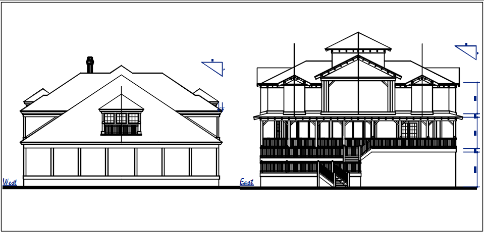 East and west elevation details with dimension details dwg files