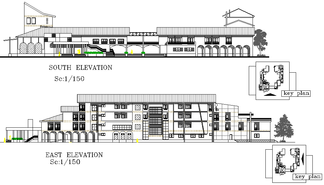 East elevation and south elevation detail dwg file