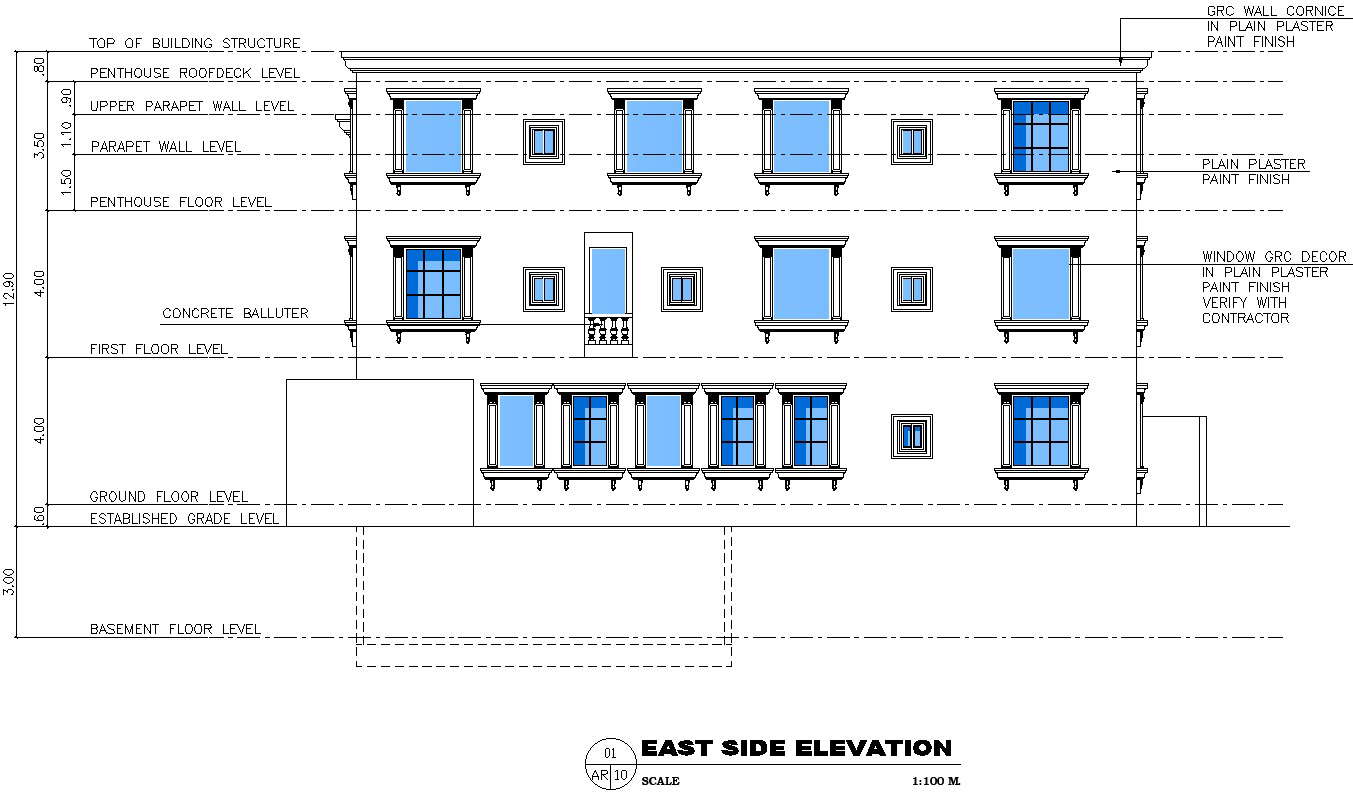 East side elevation of pent house AutoCAD drawing