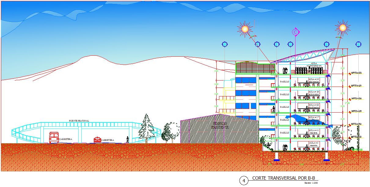 Education institution elevation  layout dwg file