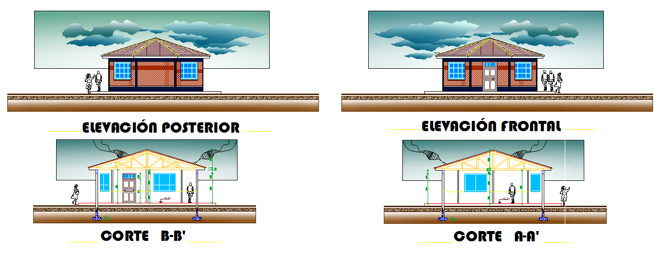 Education institution elevation layout dwg file