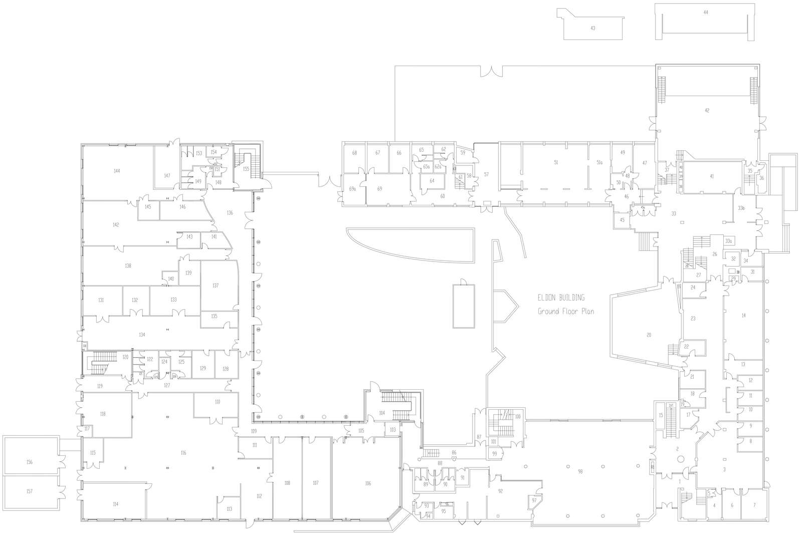 Eldon building ground floor plan with door windows details dwg autocad drawing .