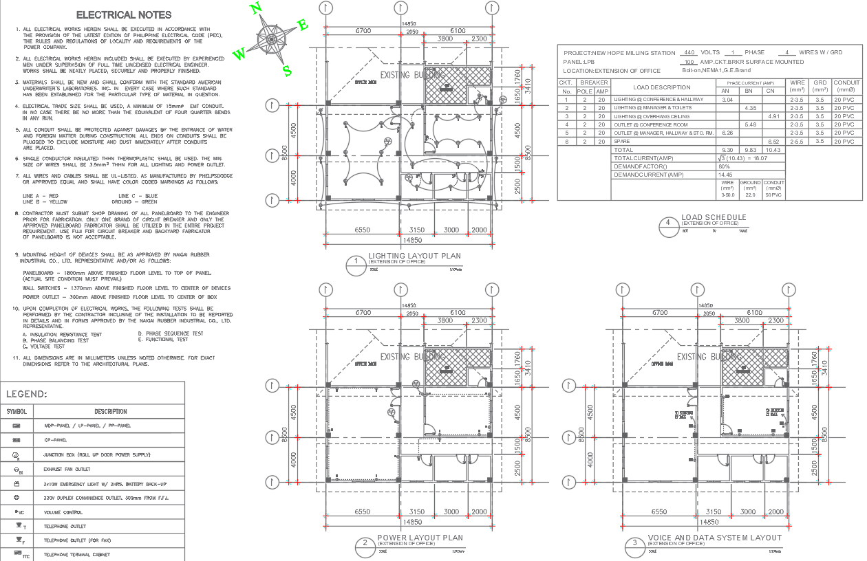 Electrical Layout Plan Detail Drawing For Office Extension In DWG File