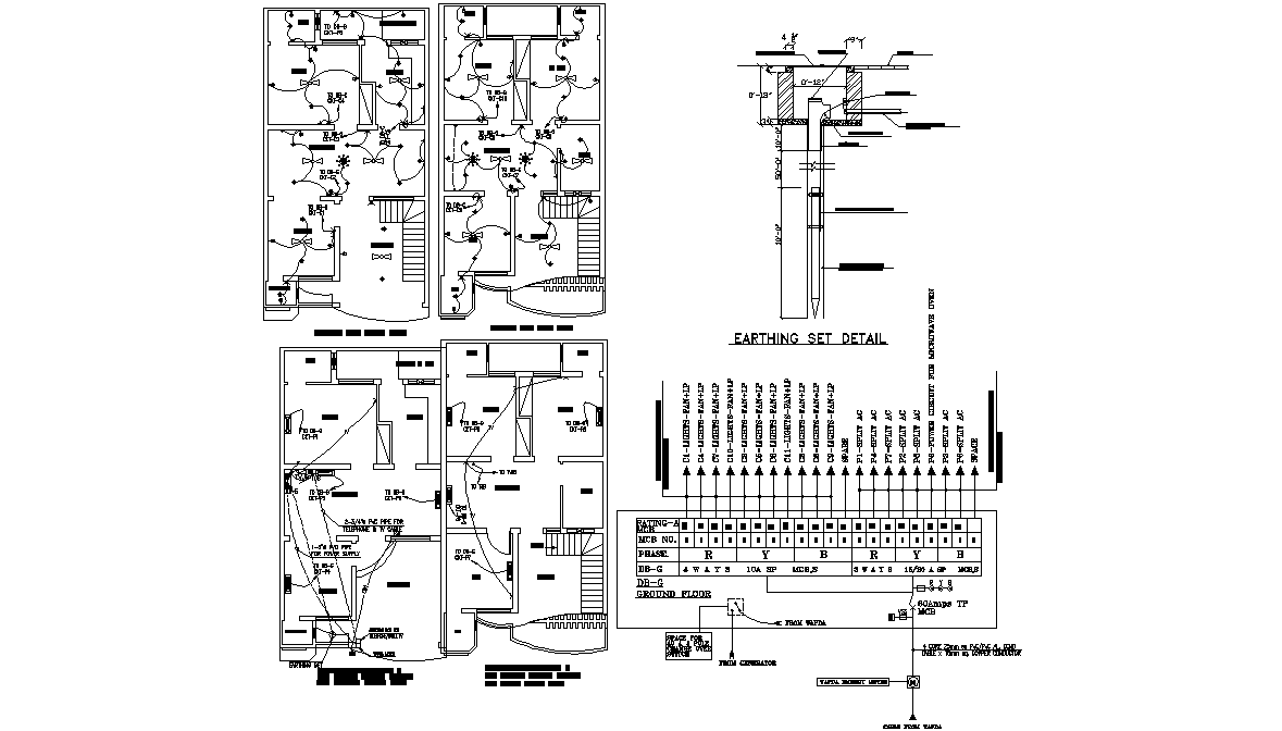  Electrical connection and Light fitting Drawing for G+1 house,Download DWG file.