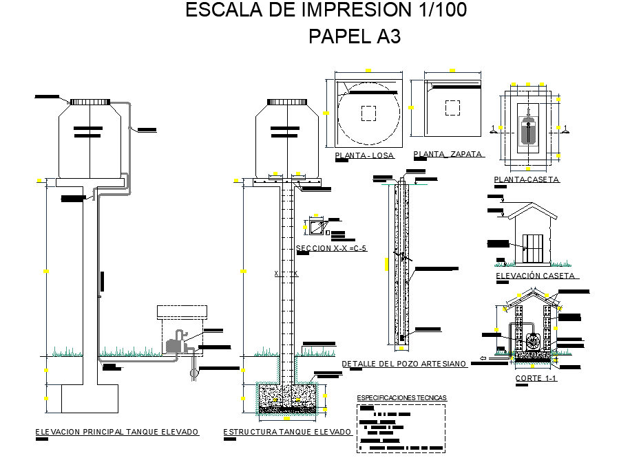 Elevated tank detail dwg file
