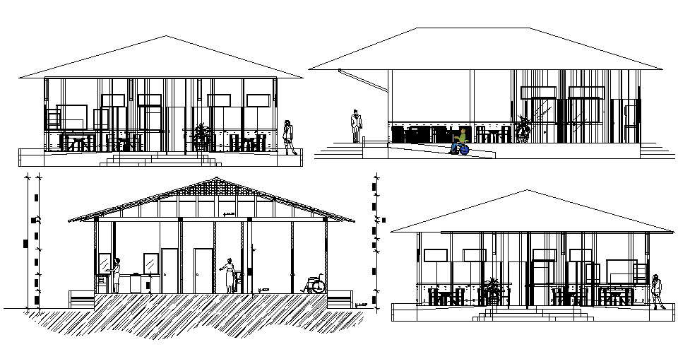 Elevation And Section Of Restaurant