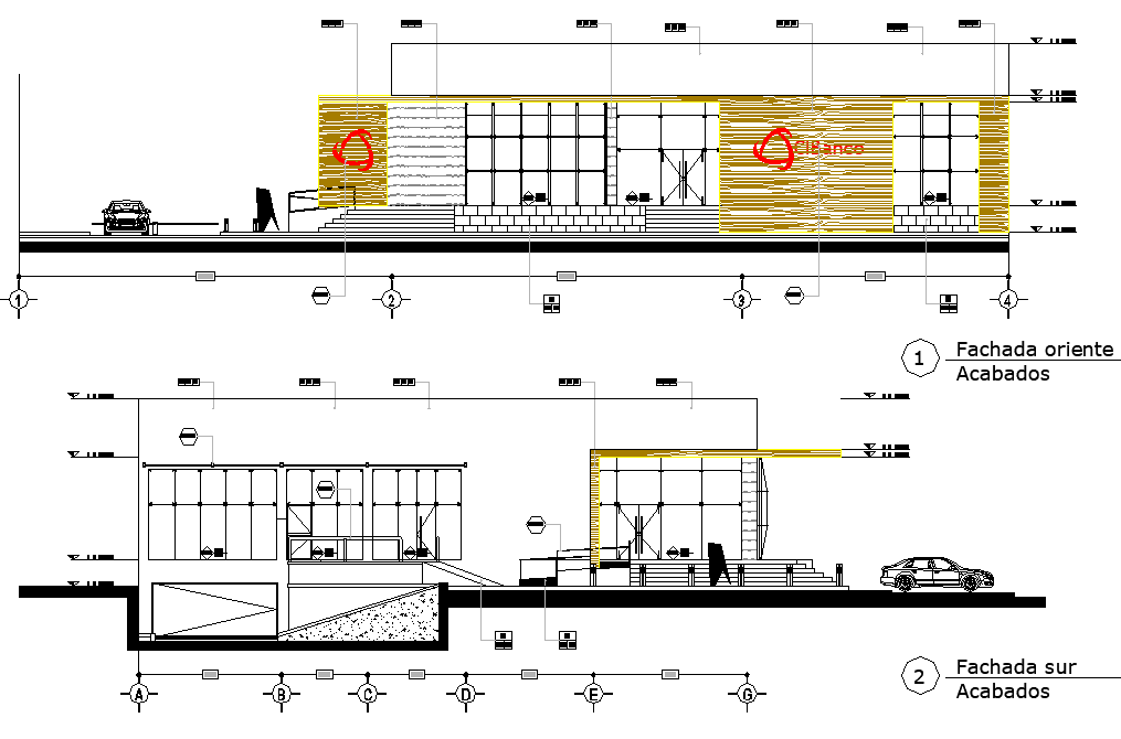 Elevation Business center detail dwg file