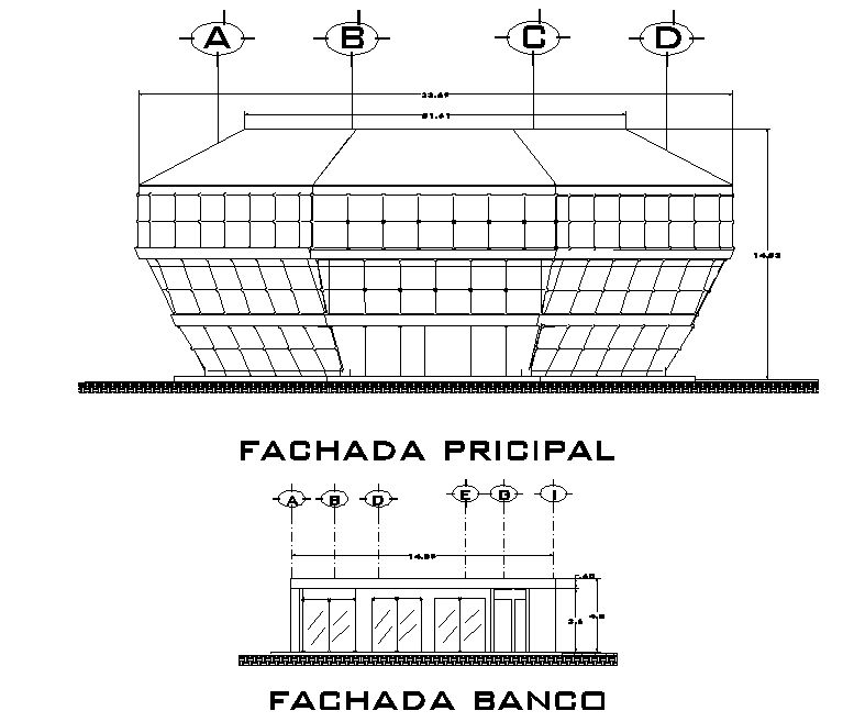 Elevation Commercial square diamond plan dwg file