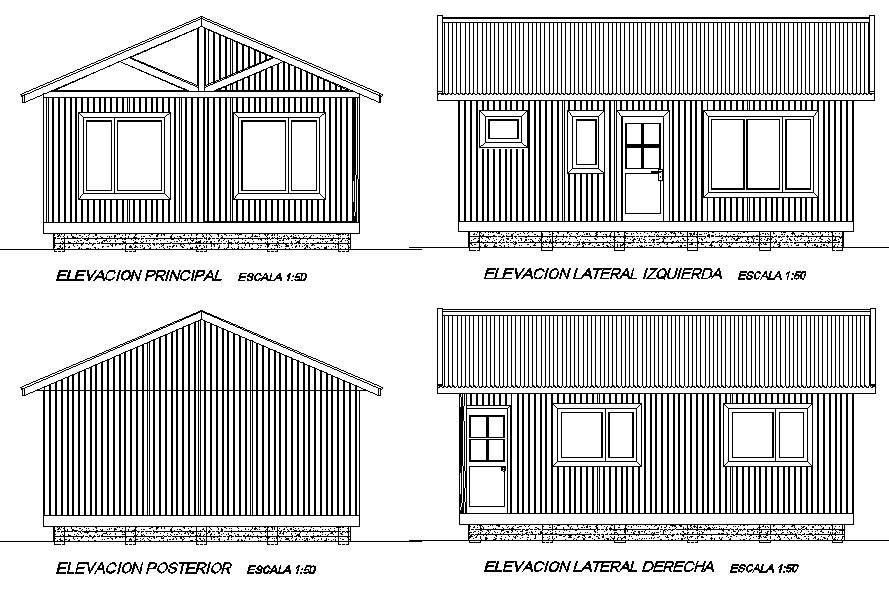 Elevation Design holiday cabin plan detail dwg file