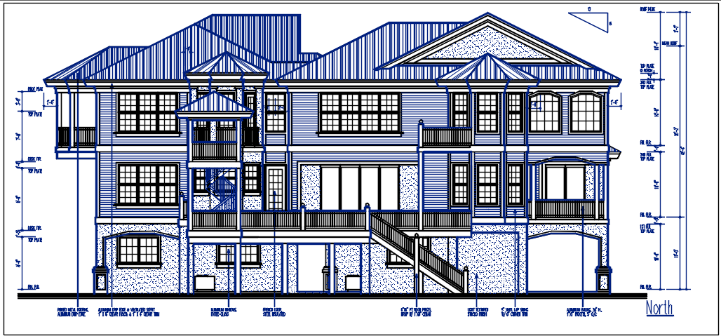 Elevation North direction plan elevation details dwg files