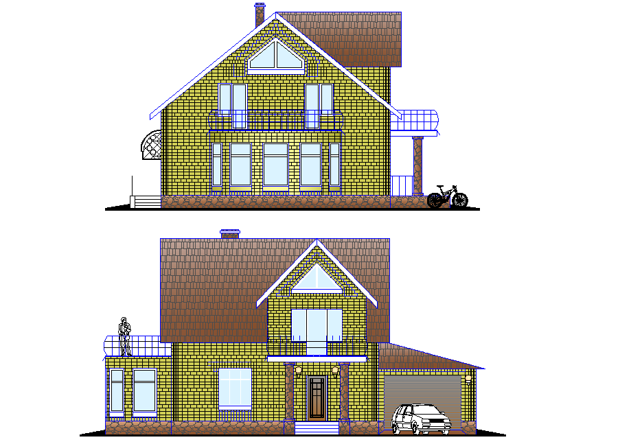 Elevation Small family house plan autocad file