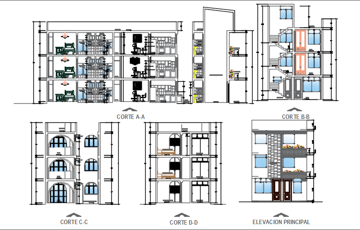 Elevation and Section plan detail dwg file