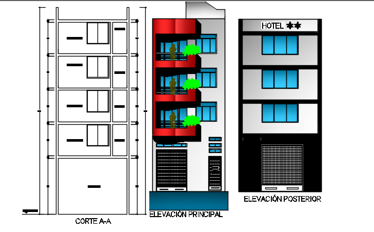 Elevation and Section plan detail dwg file