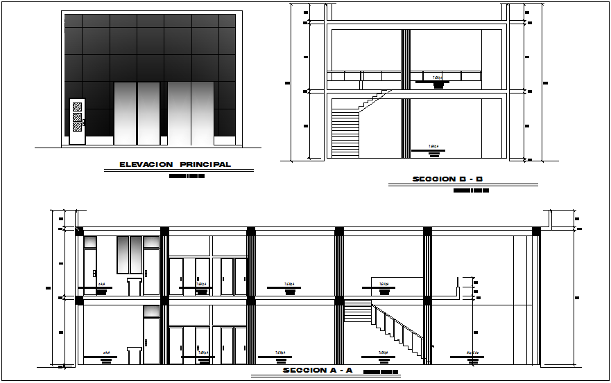 Commercial Building Elevation Section In AutoCAD Drawings